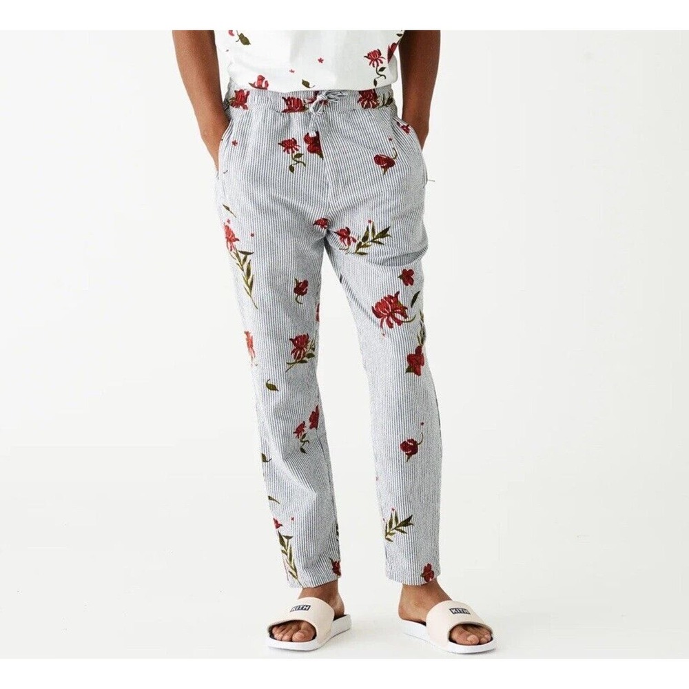 Kith Mens Floral Seersucker Stryker Pant Navy/white‎ Sz Med Spring Summer Travel
